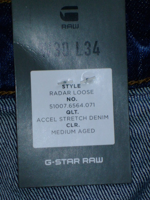 G-STAR RAW STYLE:RADAR LOOSE NO:51007.6564.071 QLT:ACCEL STRECH DENIM CLR:MEDEIUM AGED SIZE:W30~L34