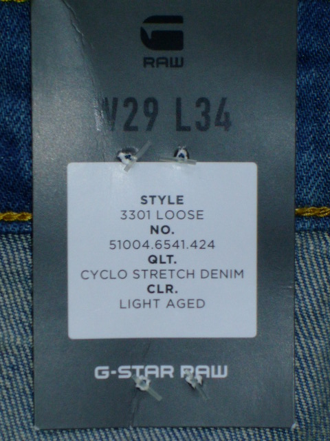 G-STAR RAW STYLE:3301 LOOSE NO:51004.6541.424 QLT:CYCLO STRECH DENIM CLR:LIGHT AGED SIZE:W29~L34