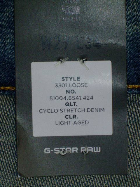 G-STAR RAW STYLE:3301 LOOSE NO:51004.6541.424 QLT:CYCLO STRETCH DENIM CLR:LIGHT AGED SIZE:W29~L34